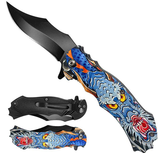 Blue Dragon Handle Spring Assisted POCKET KNIFE