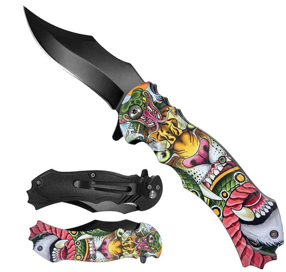 Tiger Handle Spring Assisted POCKET KNIFE