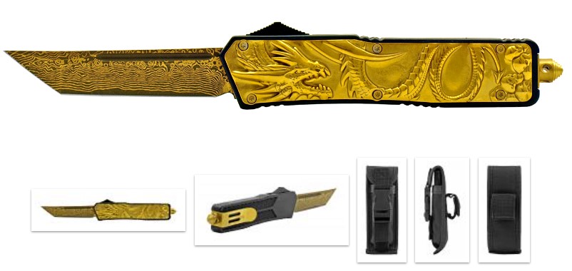 OTF AUTOMATIC Push Button Folding Pocket KNIFE - Golden Dragon Wa