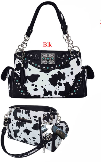 Wholesale Conchos Style Cow Print HANDBAG with Gun Pocket