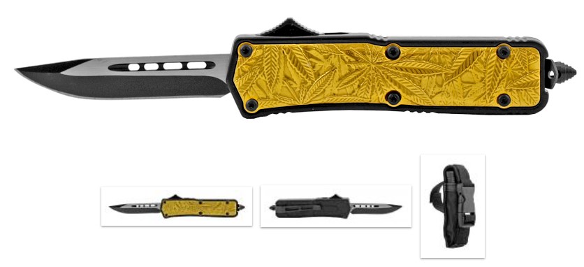 OTF Out the Front Folding Pocket KNIFE - Gold Drop Point