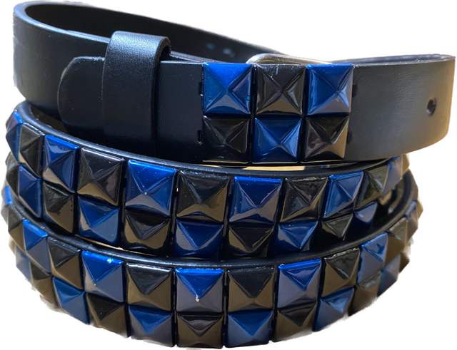 Wholesale Metallica Blue&Black Color Studded 2 Row Skinny BELT