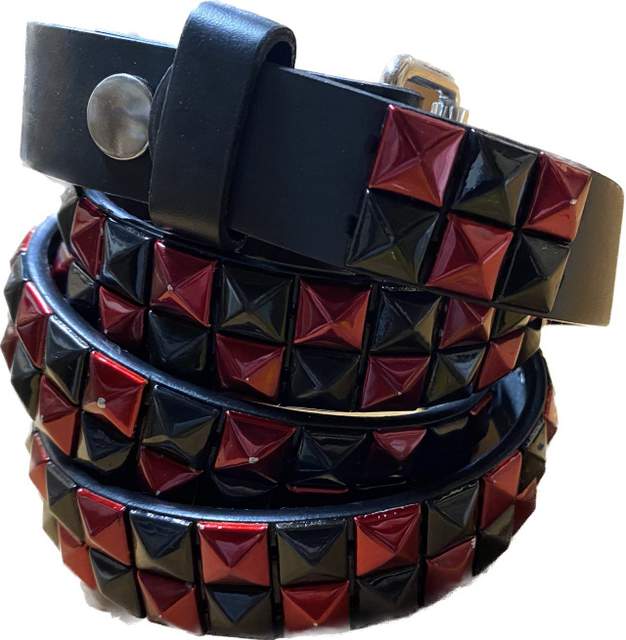 Wholesale Metallica Red&Black Color Studded 2 Row Skinny BELT