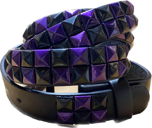 Wholesale Metallica Purple&Black Color Studded 2 Row Skinny BELT