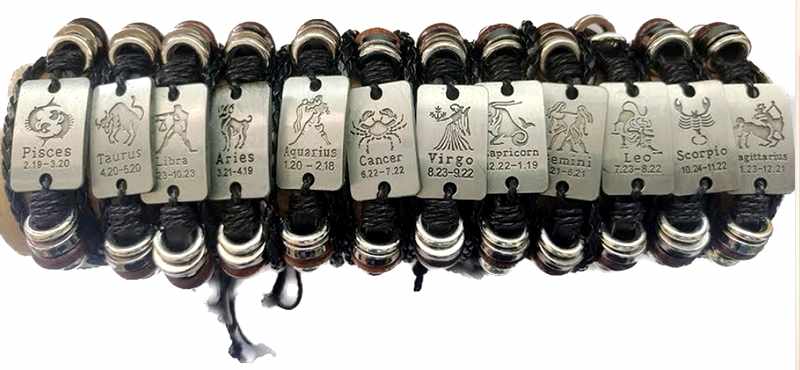 Wholesale Silver color Zodiac Faux LEATHER Bracelet