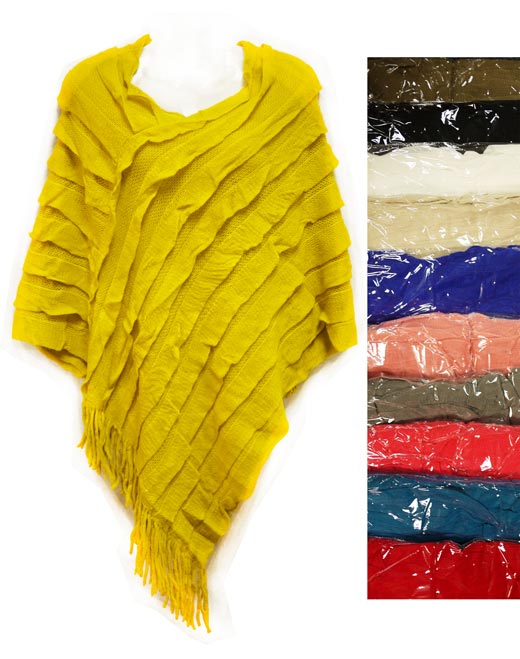 Wholesale Knit PONCHO Shawl Assorted Ruffle Lined Pattern