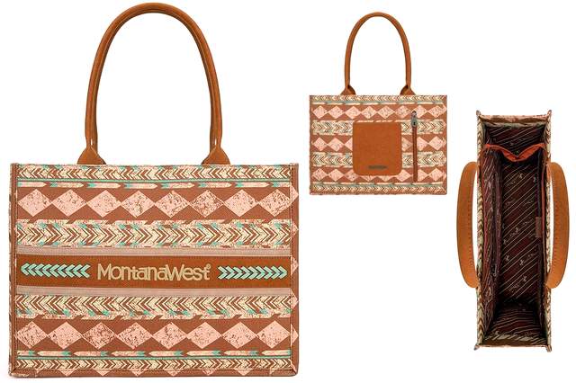 Montana West Boho Print Concealed Carry Wide Tote BROWN