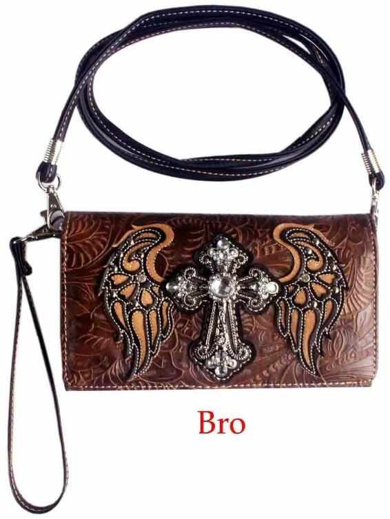 Wholesale Rhinestone Cross with ANGEL Wings Wallet Purse