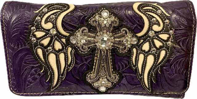 Wholesale Rhinestone Cross with ANGEL Wings Wallet Purse