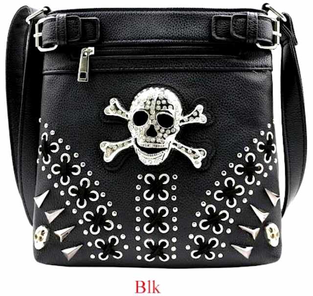 Wholesale Large Sling Purse with Rhinestone SKULL and Studs