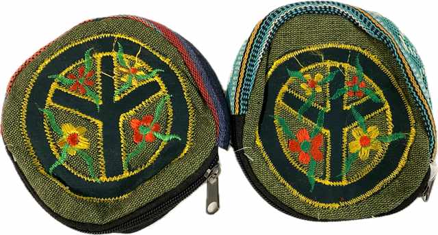 Wholesale Nepal Handmade Peace SIGN with Flower Coin Purse