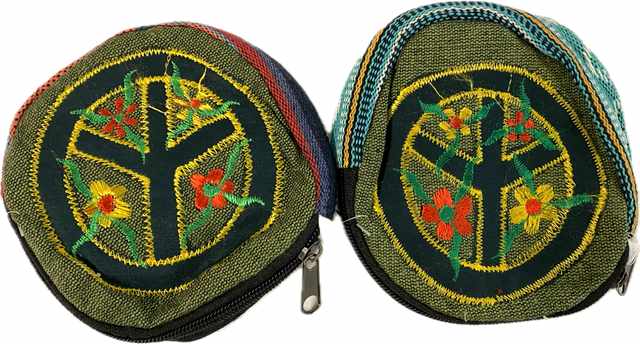 Wholesale Nepal Handmade Peace Sign with FLOWER Coin Purse