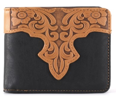 Embossed Vintage Floral Men's Bifold PU Leather WALLET