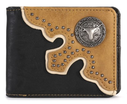 Color Block Longhorn Concho Men's Bifold PU LEATHER Wallet