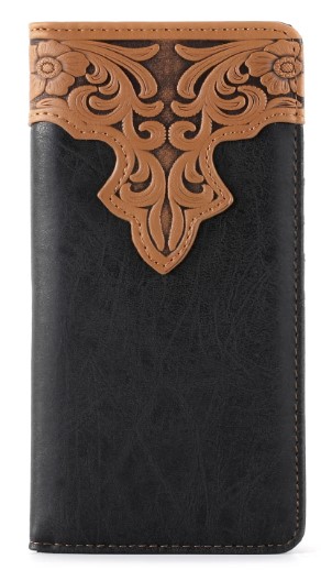 Embossed Vintage Floral Men's Bifold Long PU LEATHER WALLET