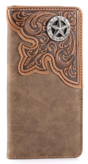 Embossed Lone Star Concho Men's Bifold Long PU LEATHER Wallet