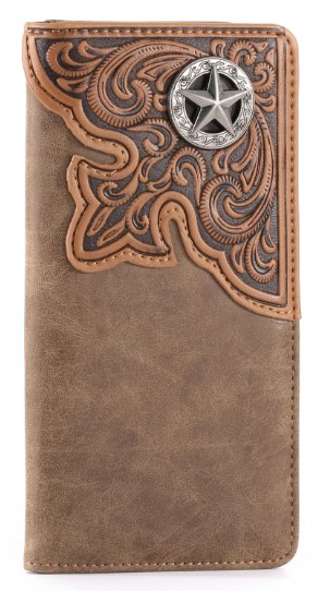 Embossed Lone Star Concho Men's Bifold Long PU LEATHER WALLET