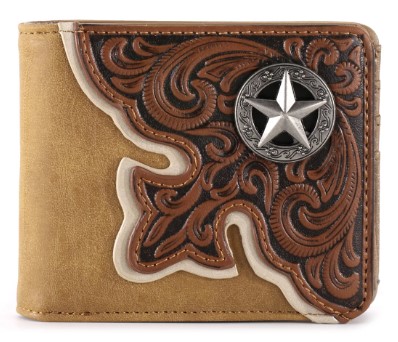 Embossed VINTAGE Floral Lone-Star Men's Bifold PU Leather Wallet