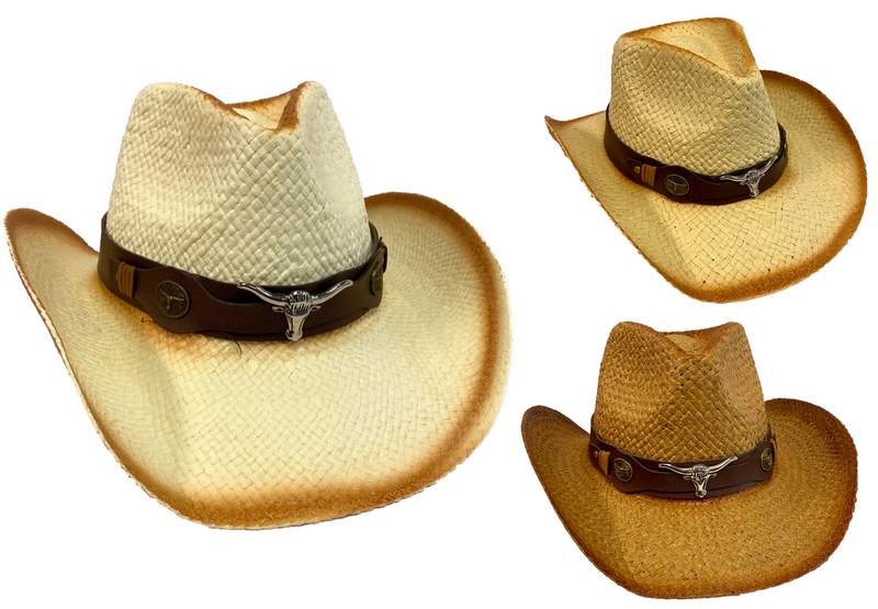 Wholesale Classic Woven Cowboy HAT (Metal Steer)