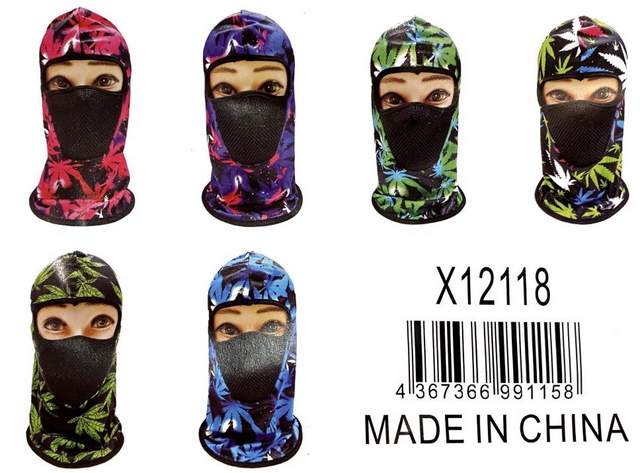 Wholesale Ninja Face Mask Colorful Marijuana Mash at Front