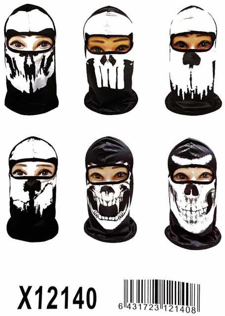 Wholesale Black & White Ghost/Skull Print NINJA Face Mask