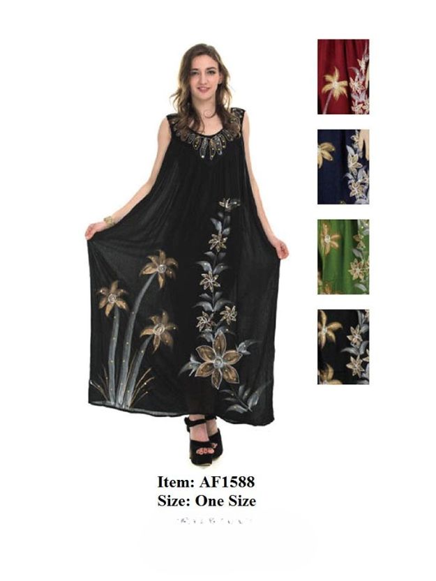 Wholesale Long Solid Hand Painted Floral Rayon Dresses