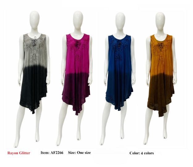 Wholesale Bi-Color Rayon TIE DYE Dresses Assorted