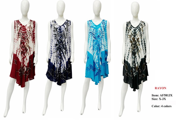 Wholesale Rayon Tie Dye Umbrella DRESS Plus Size