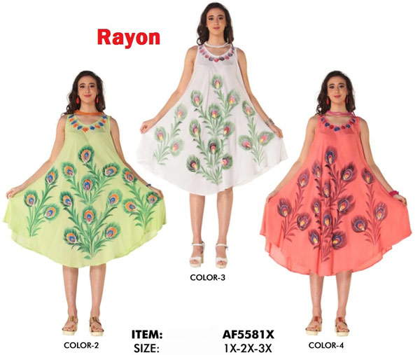 Wholesale Plus Rayon DRESS-Tie Dye/Brush Paint India DRESS