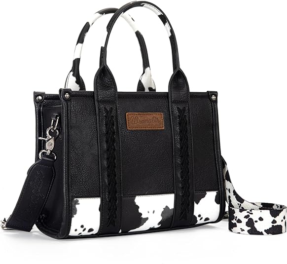 Wrangler Cow Print Tote Bag for Women Crossbody SATCHEL Bag Black
