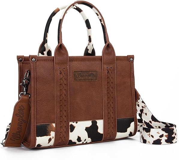 Wrangler Cow Print Tote Bag for Women Crossbody SATCHEL Bag Brown
