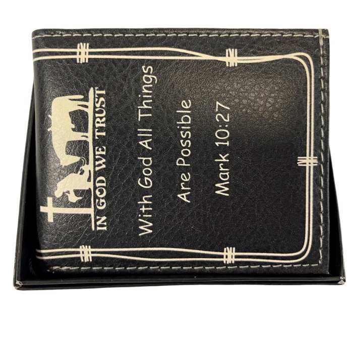 Man Bi-Fold Faux Leather WALLET With God All Thins Are Possible