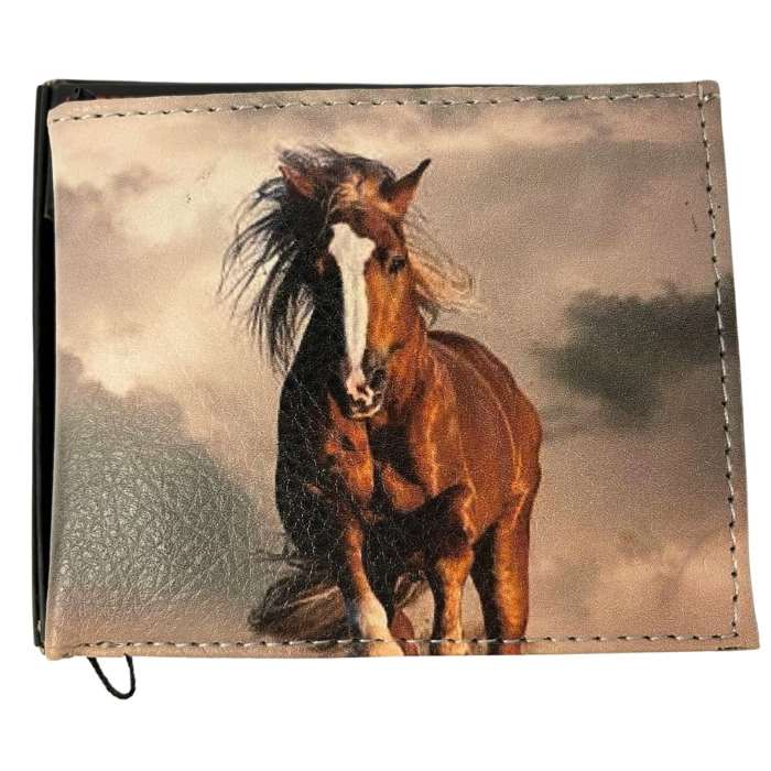 .	Wholesale Man Bi-Fold Faux Leather Wallet Running Horse Design