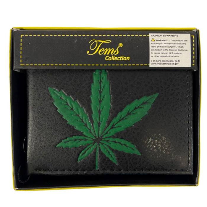 Wholesale Man Bi-Fold Faux Leather WALLET Green Marijuana Leaf De