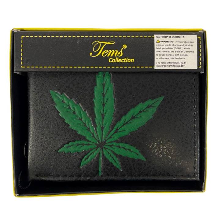 Wholesale Man Bi-Fold Faux Leather Wallet Green Marijuana Leaf De