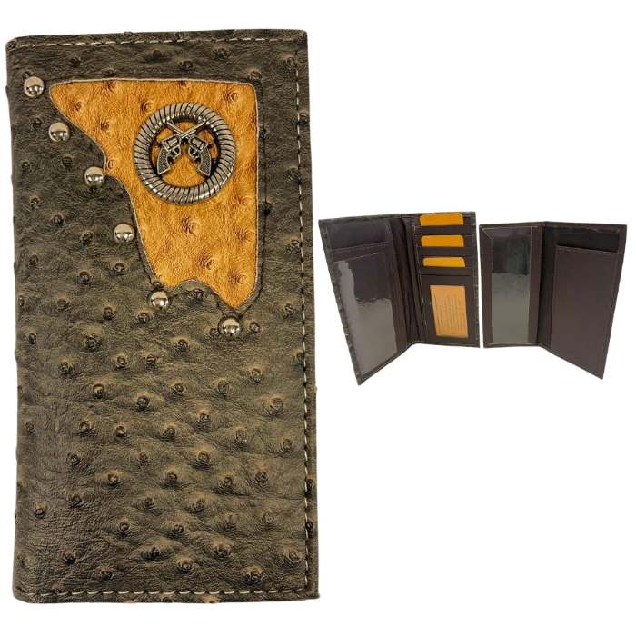 Ostrich Pattern Bifold Long MEN Wallet Double Gun Design