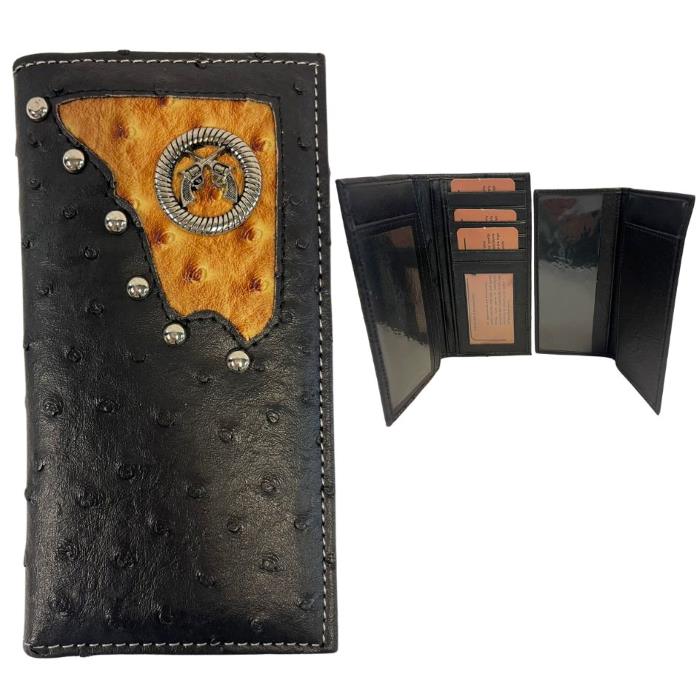 Ostrich Pattern Bifold Long Men Wallet Double Gun Design