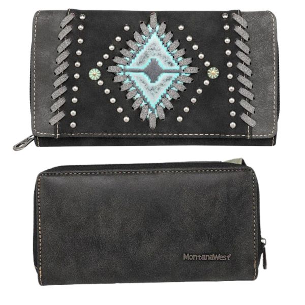 Montana West Aztec Embosses Collection WESTERN Wallet Black