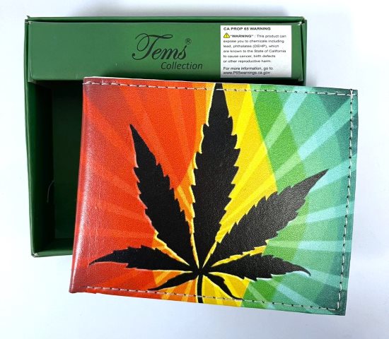 Man Bi-Fold Faux Leather Wallet Marijuana Design in Rosta Color