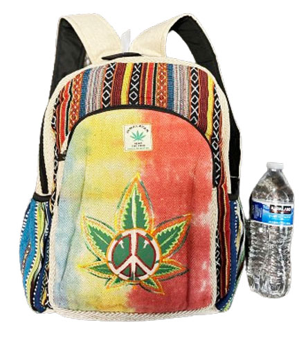 Wholesale Cotton Hemp TIE DYE Geen Leaf Peace Backpack