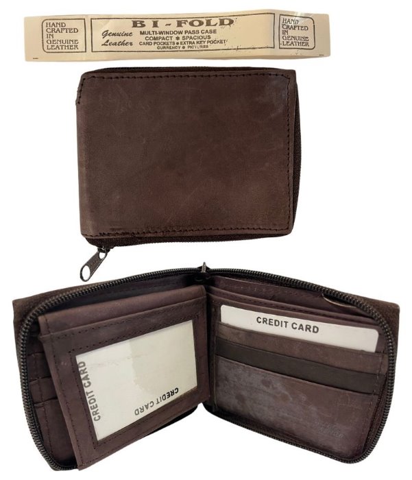 Wholesale Plain Men Bi-Fold Wallet COFFEE with Zipper