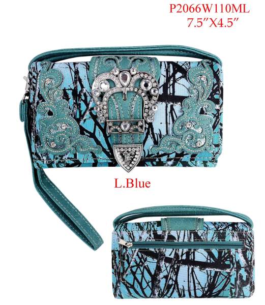 Wholesale Light Blue Camo Wallet PURSE with crossbody strap