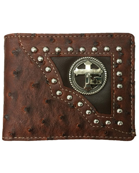 Wholesale BROWN Ostrich Bifold Wallet with Cross