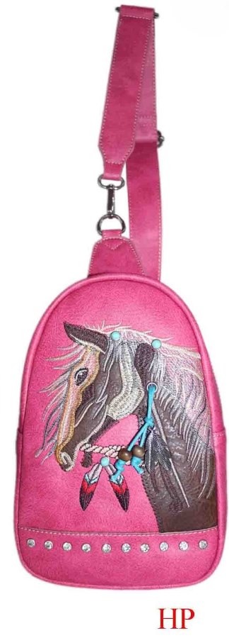 Wholesale Rhinestone Horse Embroidery Design Crossbody Hot Pink