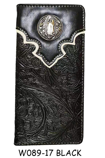 Wholesale Embossed FLOWER Pattern Long Bifold Wallet Black