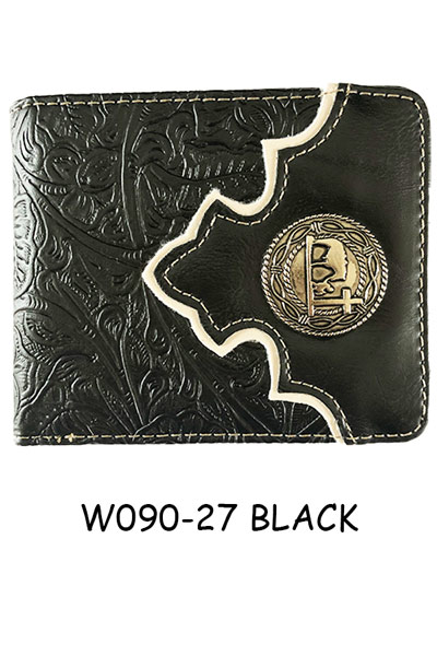 Wholesale Embossed Flower Pattern Bifold Black Wallet