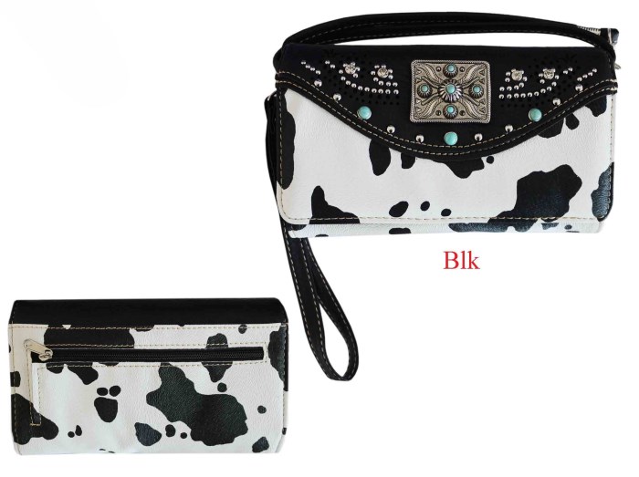 Wholesale Cow Print Concho Western Style Crossbody Wrist Wallet