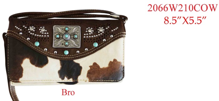 Wholesale Cow Print Concho WESTERN Style Crossbody Wrist Wallet