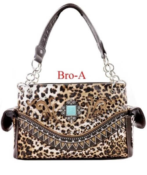Wholesale Concho Design Leopard pattern Purse BROWN