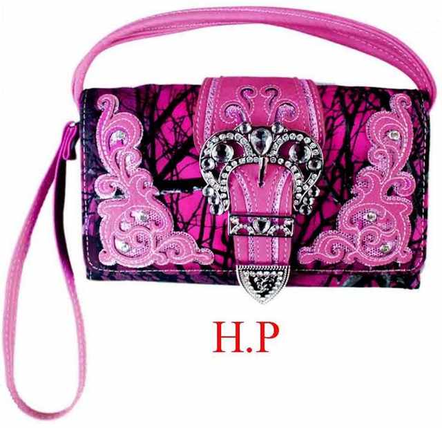 Wholesale Hot Pink Camo Wallet Purse with crossbody STRAP